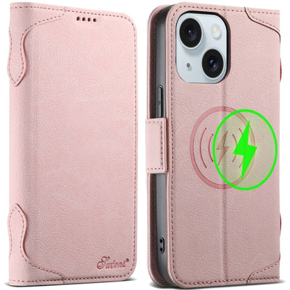 For iPhone 15 Plus SUTENI J07 Multifunctional Horizontal Flip Magsafe Leather Phone Case(Pink) by Suteni