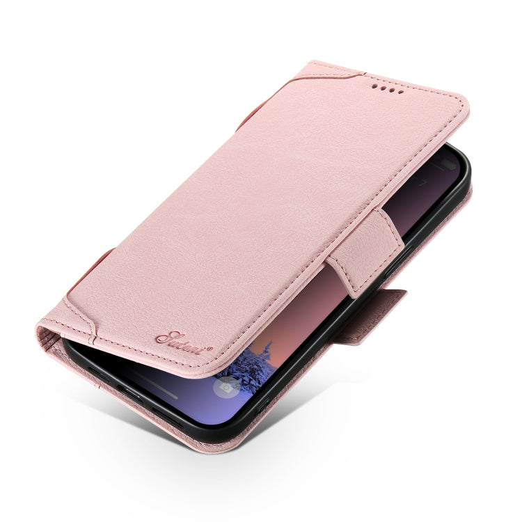 For iPhone 15 Plus SUTENI J07 Multifunctional Horizontal Flip Magsafe Leather Phone Case(Pink) by Suteni