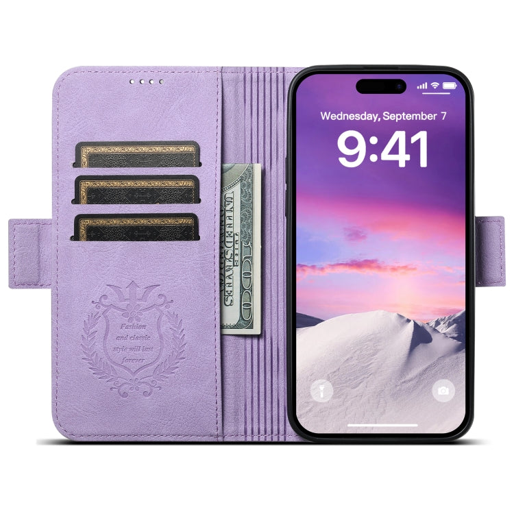 For iPhone 15 Plus SUTENI J07 Multifunctional Horizontal Flip Magsafe Leather Phone Case(Purple) by Suteni