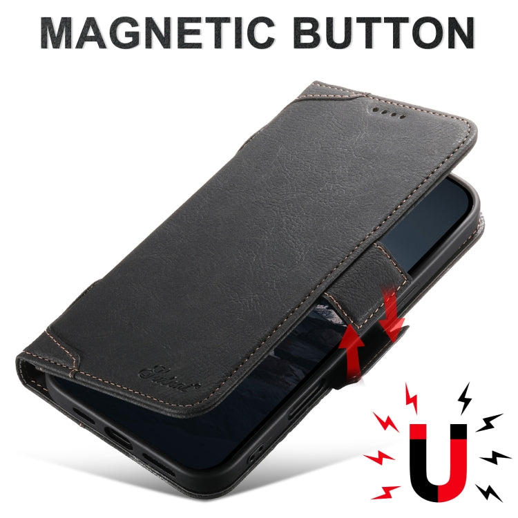 For iPhone 16 SUTENI J07 Multifunctional Horizontal Flip Magsafe Leather Phone Case(Black) by Suteni
