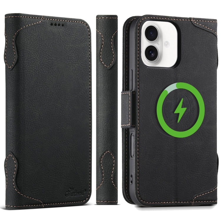 For iPhone 16 SUTENI J07 Multifunctional Horizontal Flip Magsafe Leather Phone Case(Black) by Suteni