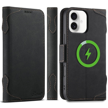 For iPhone 16 SUTENI J07 Multifunctional Horizontal Flip Magsafe Leather Phone Case(Black) by Suteni