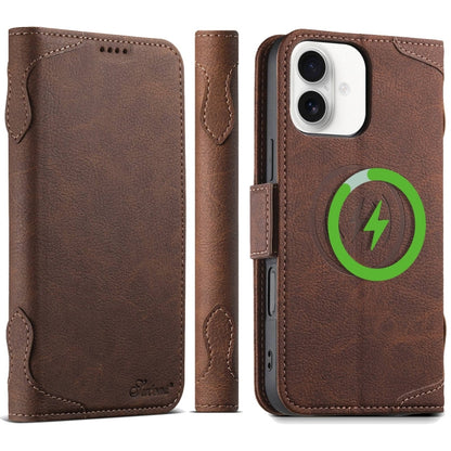 For iPhone 16 SUTENI J07 Multifunctional Horizontal Flip Magsafe Leather Phone Case(Brown) by Suteni