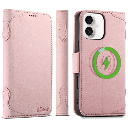 For iPhone 16 SUTENI J07 Multifunctional Horizontal Flip Magsafe Leather Phone Case(Pink) by Suteni