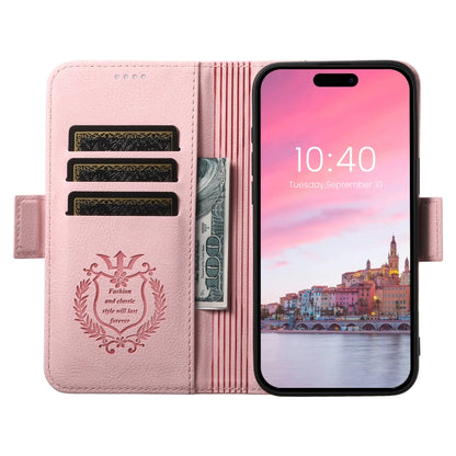 For iPhone 16 SUTENI J07 Multifunctional Horizontal Flip Magsafe Leather Phone Case(Pink) by Suteni