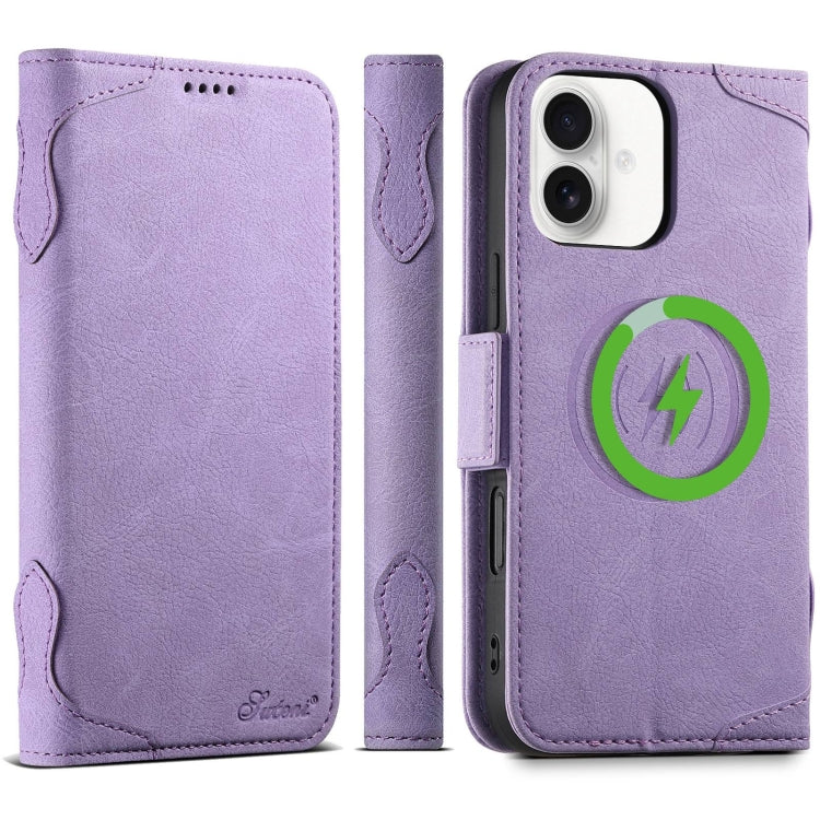 For iPhone 16 SUTENI J07 Multifunctional Horizontal Flip Magsafe Leather Phone Case(Purple) by Suteni