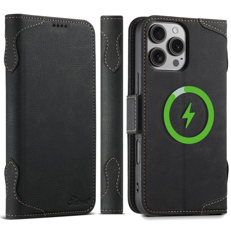 For iPhone 16 Pro Max SUTENI J07 Multifunctional Horizontal Flip Magsafe Leather Phone Case(Black) by Suteni