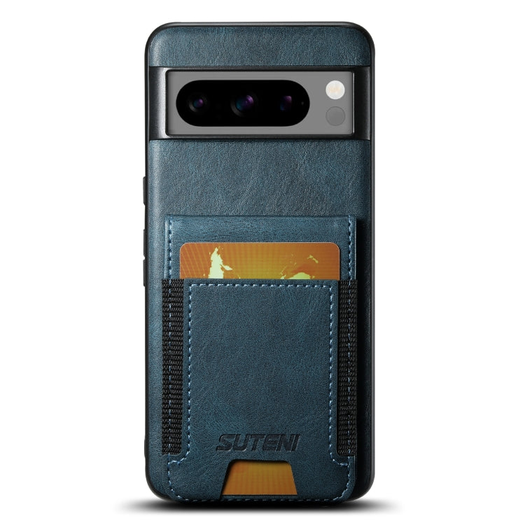 For Google Pixel 8 Pro Suteni H03 Oil Wax Leather Wallet Stand Back Phone Case(Blue) by Suteni