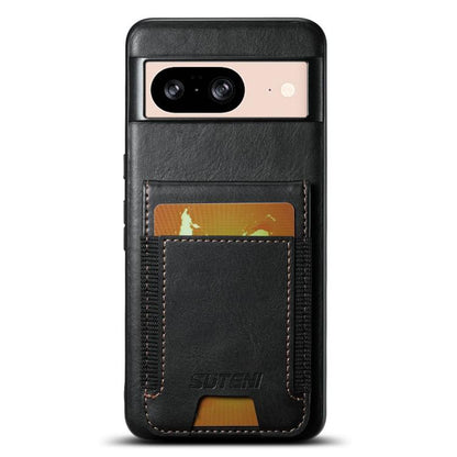 For Google Pixel 8 Suteni H03 Oil Wax Leather Wallet Stand Back Phone Case(Black) by Suteni