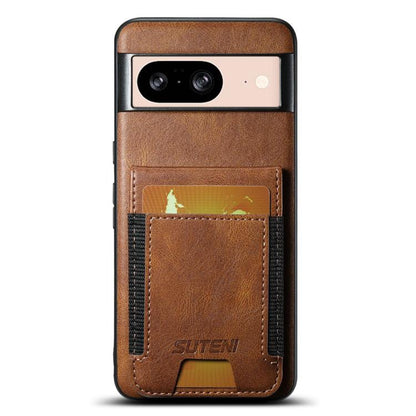 For Google Pixel 8 Suteni H03 Oil Wax Leather Wallet Stand Back Phone Case(Brown) by Suteni