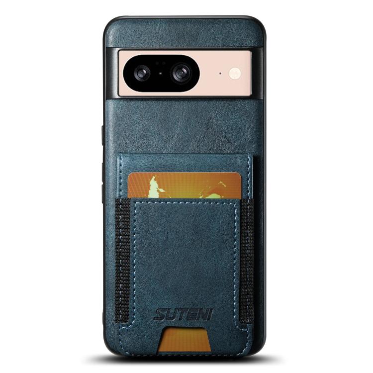 For Google Pixel 8 Suteni H03 Oil Wax Leather Wallet Stand Back Phone Case(Blue) by Suteni