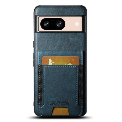 For Google Pixel 8 Suteni H03 Oil Wax Leather Wallet Stand Back Phone Case(Blue) by Suteni