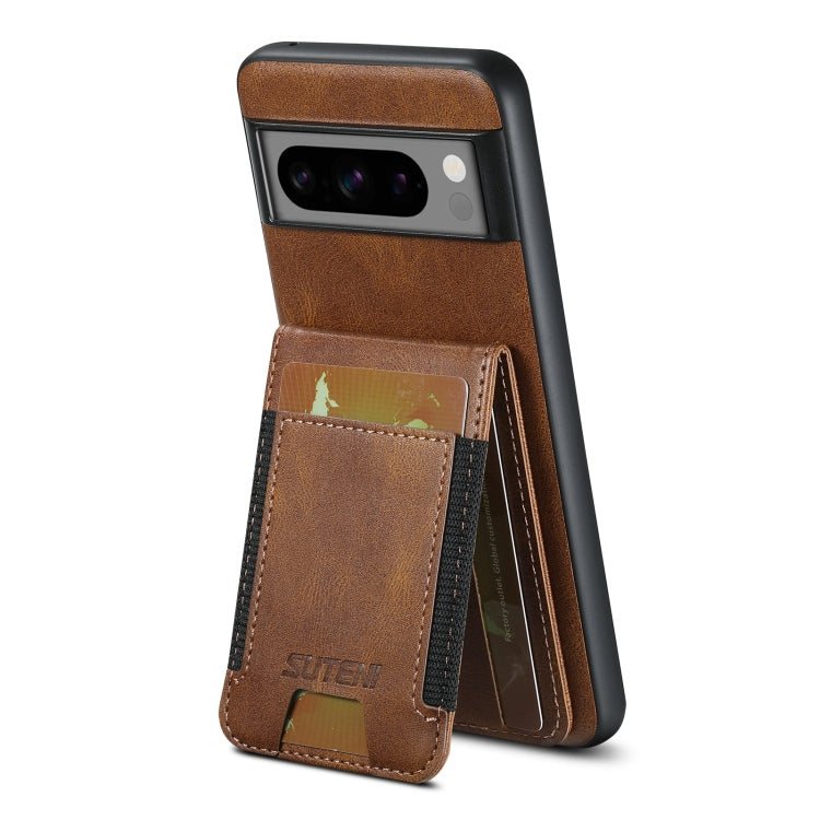 For Google Pixel 7a Suteni H03 Oil Wax Leather Wallet Stand Back Phone Case(Brown) by Suteni