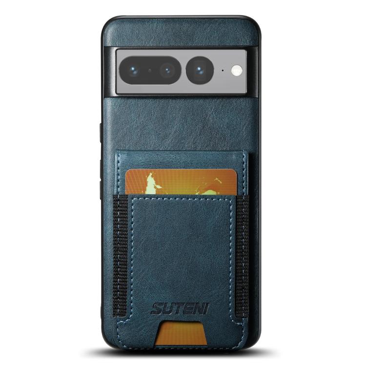 For Google Pixel 7 Pro Suteni H03 Oil Wax Leather Wallet Stand Back Phone Case(Blue) by Suteni