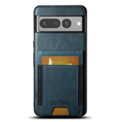 For Google Pixel 7 Pro Suteni H03 Oil Wax Leather Wallet Stand Back Phone Case(Blue) by Suteni