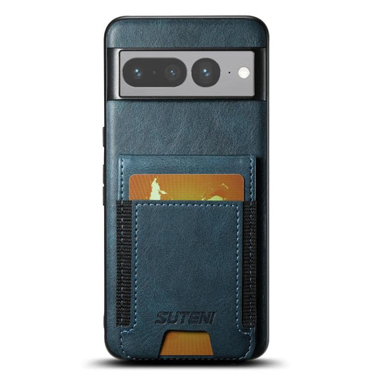 For Google Pixel 7 Pro Suteni H03 Oil Wax Leather Wallet Stand Back Phone Case(Blue) by Suteni