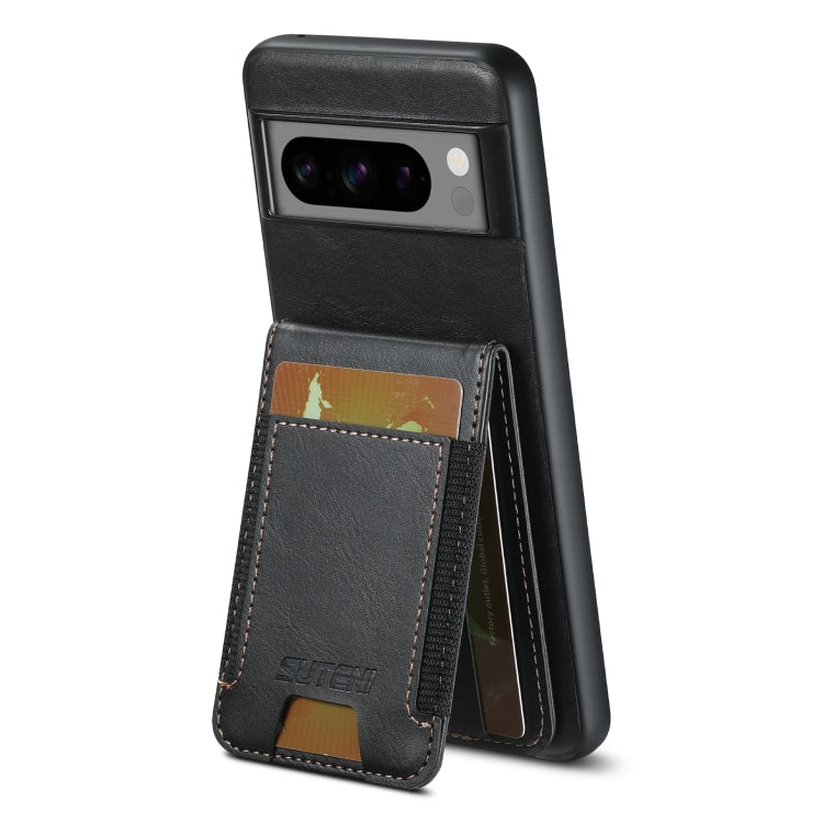 For Google Pixel 7 Suteni H03 Oil Wax Leather Wallet Stand Back Phone Case(Black) by Suteni