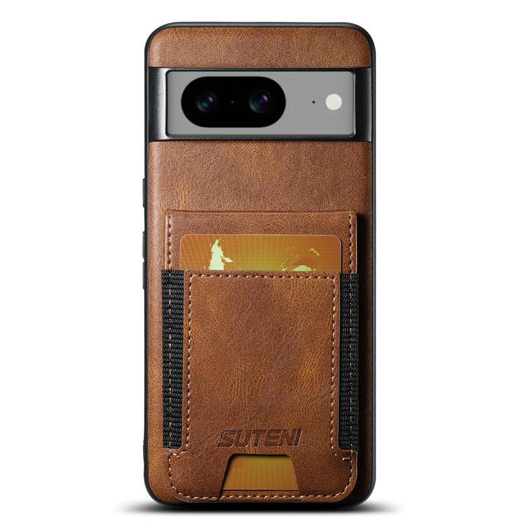 For Google Pixel 7 Suteni H03 Oil Wax Leather Wallet Stand Back Phone Case(Brown) by Suteni
