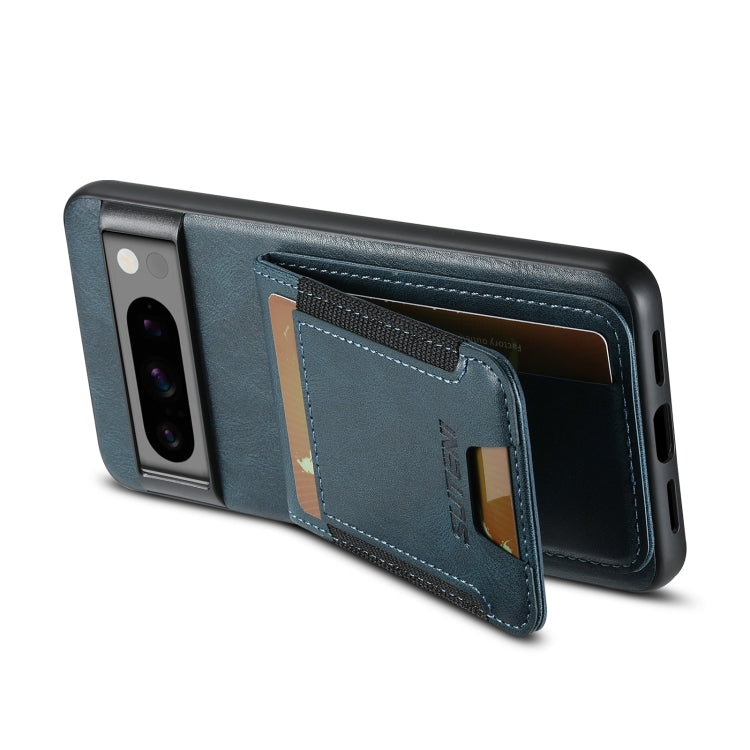 For Google Pixel 7 Suteni H03 Oil Wax Leather Wallet Stand Back Phone Case(Blue) by Suteni