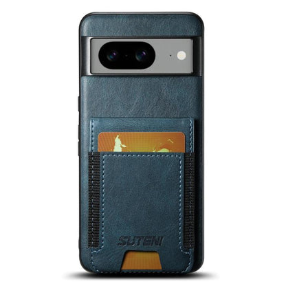 For Google Pixel 7 Suteni H03 Oil Wax Leather Wallet Stand Back Phone Case(Blue) by Suteni