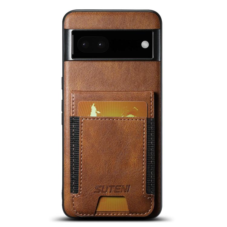 For Google Pixel 6a Suteni H03 Oil Wax Leather Wallet Stand Back Phone Case(Brown) by Suteni