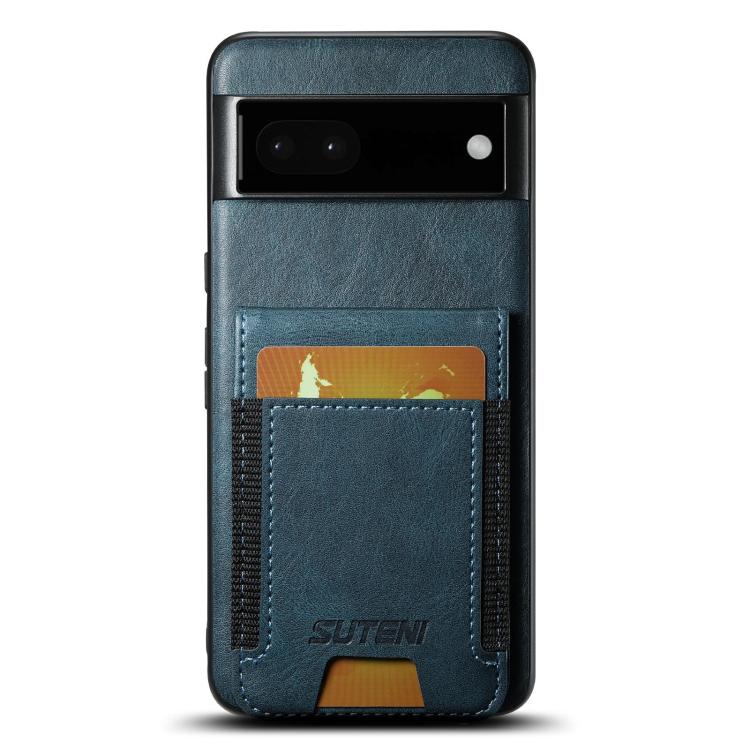 For Google Pixel 6a Suteni H03 Oil Wax Leather Wallet Stand Back Phone Case(Blue) by Suteni