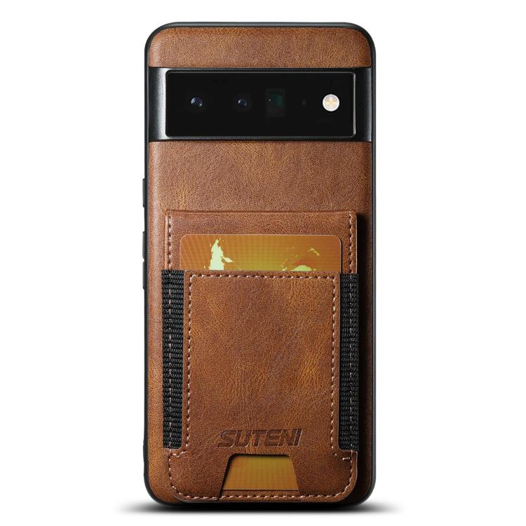 For Google Pixel 6 Pro Suteni H03 Oil Wax Leather Wallet Stand Back Phone Case(Brown) by Suteni