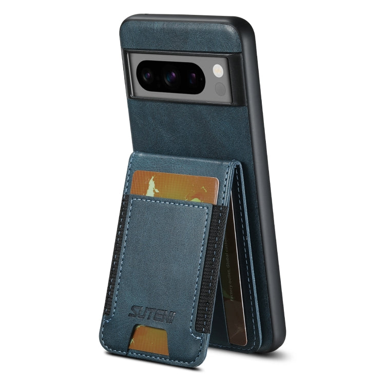 For Google Pixel 6 Pro Suteni H03 Oil Wax Leather Wallet Stand Back Phone Case(Blue) by Suteni