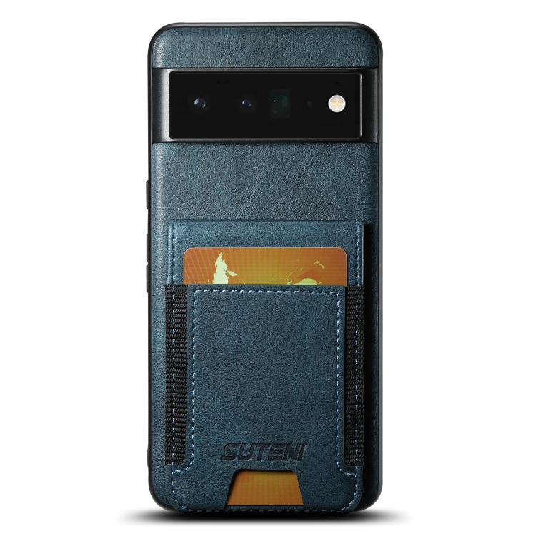 For Google Pixel 6 Pro Suteni H03 Oil Wax Leather Wallet Stand Back Phone Case(Blue) by Suteni