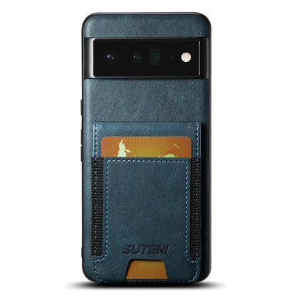 For Google Pixel 6 Pro Suteni H03 Oil Wax Leather Wallet Stand Back Phone Case(Blue) by Suteni