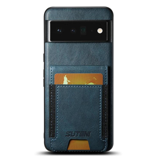 For Google Pixel 6 Pro Suteni H03 Oil Wax Leather Wallet Stand Back Phone Case(Blue) by Suteni