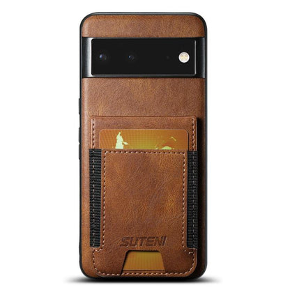 For Google Pixel 6 Suteni H03 Oil Wax Leather Wallet Stand Back Phone Case(Brown) by Suteni