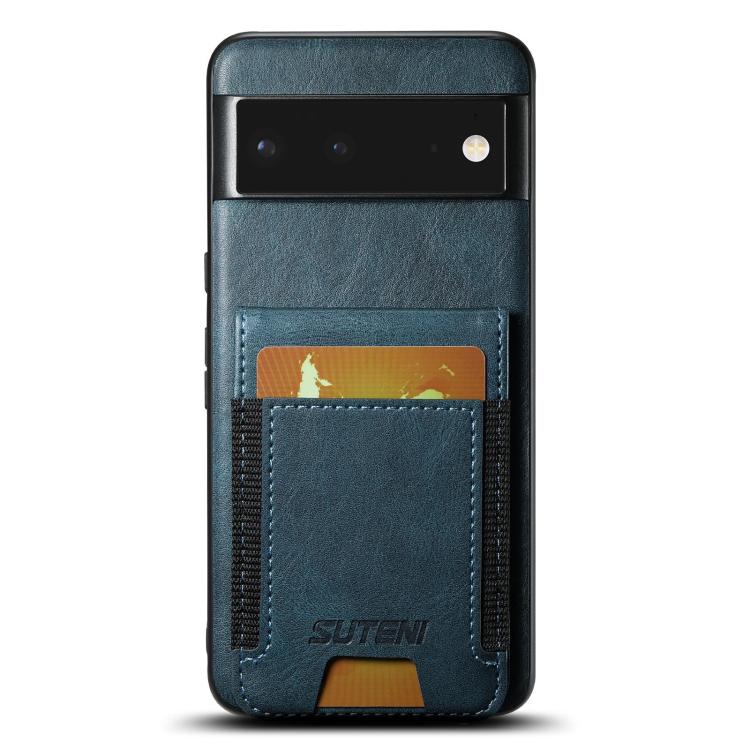 For Google Pixel 6 Suteni H03 Oil Wax Leather Wallet Stand Back Phone Case(Blue) by Suteni