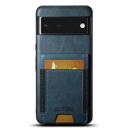 For Google Pixel 6 Suteni H03 Oil Wax Leather Wallet Stand Back Phone Case(Blue) by Suteni
