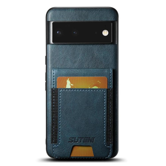 For Google Pixel 6 Suteni H03 Oil Wax Leather Wallet Stand Back Phone Case(Blue) by Suteni