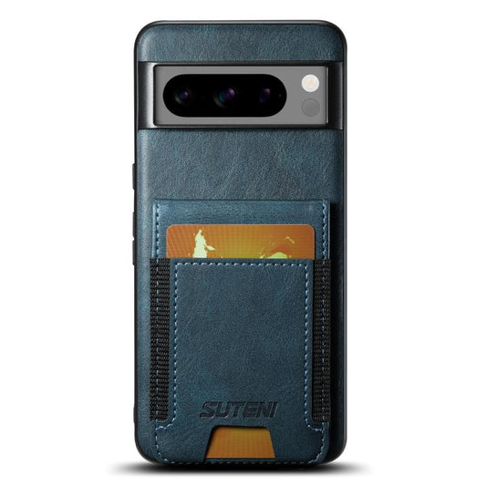 For Google Pixel 10 Pro Suteni H03 Oil Wax Leather Wallet Stand Back Phone Case(Blue) by Suteni