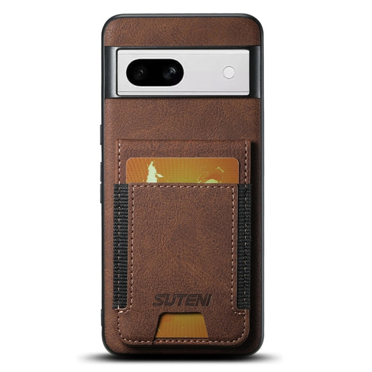 For Google Pixel 8a Suteni H03 Litchi Leather Card Bag Stand Back Phone Case(Brown) by Suteni