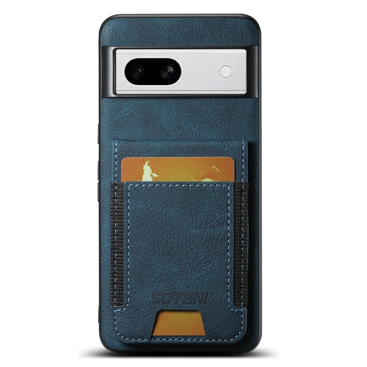 For Google Pixel 8a Suteni H03 Litchi Leather Card Bag Stand Back Phone Case(Blue) by Suteni