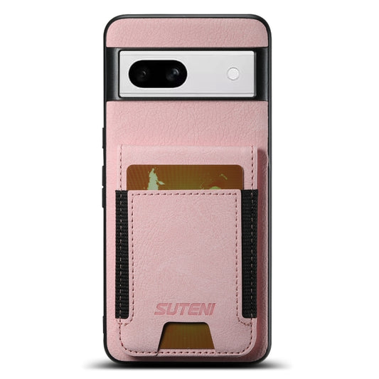 For Google Pixel 8a Suteni H03 Litchi Leather Card Bag Stand Back Phone Case(Pink) by Suteni