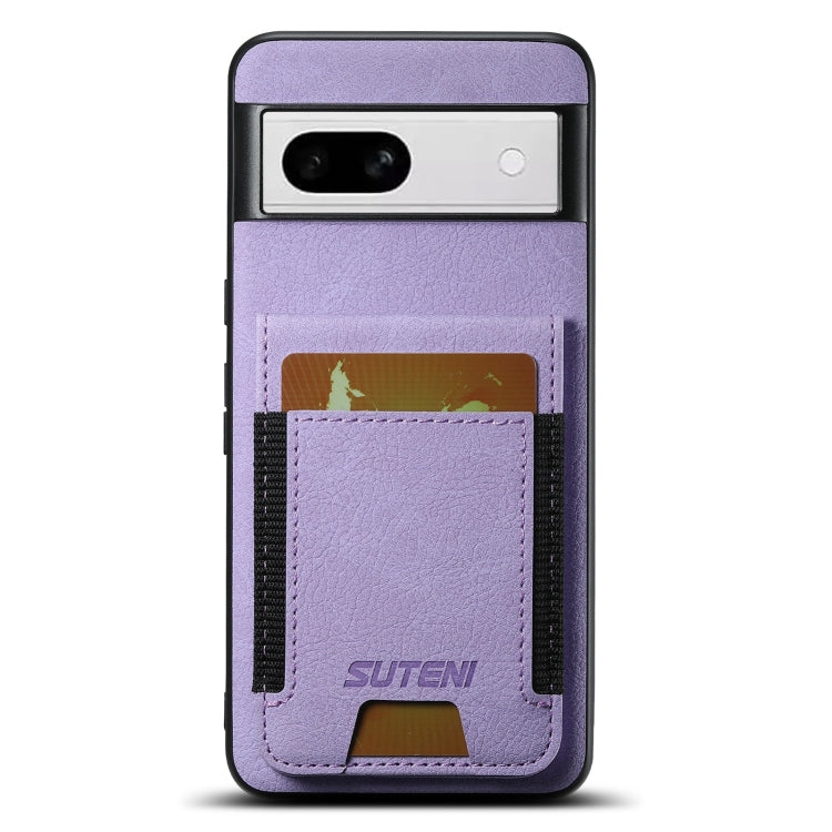 For Google Pixel 8a Suteni H03 Litchi Leather Card Bag Stand Back Phone Case(Purple) by Suteni