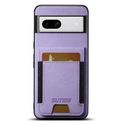 For Google Pixel 8a Suteni H03 Litchi Leather Card Bag Stand Back Phone Case(Purple) by Suteni