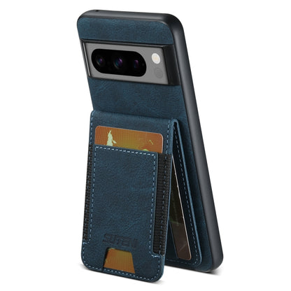 For Google Pixel 8 Pro Suteni H03 Litchi Leather Card Bag Stand Back Phone Case(Blue) by Suteni