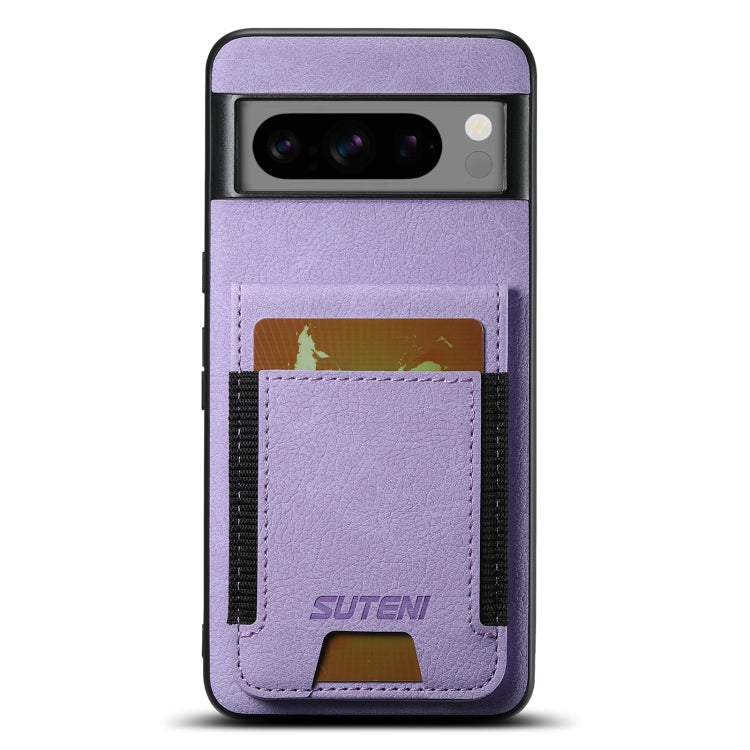 For Google Pixel 8 Pro Suteni H03 Litchi Leather Card Bag Stand Back Phone Case(Purple) by Suteni