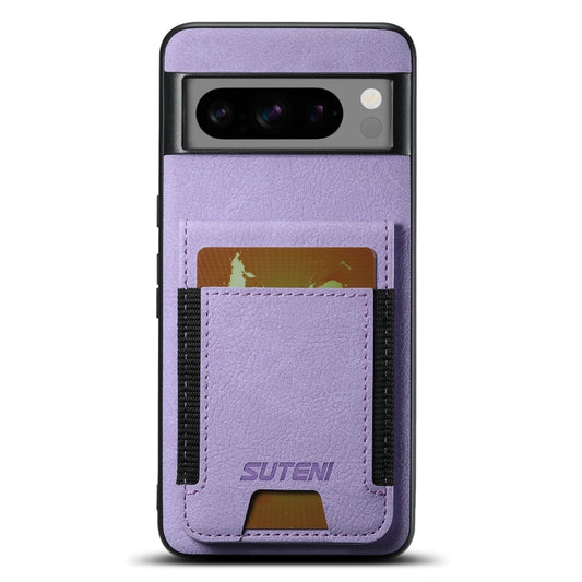 For Google Pixel 8 Pro Suteni H03 Litchi Leather Card Bag Stand Back Phone Case(Purple) by Suteni