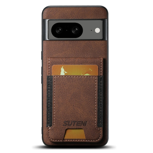 For Google Pixel 8 Suteni H03 Litchi Leather Card Bag Stand Back Phone Case(Brown) by Suteni