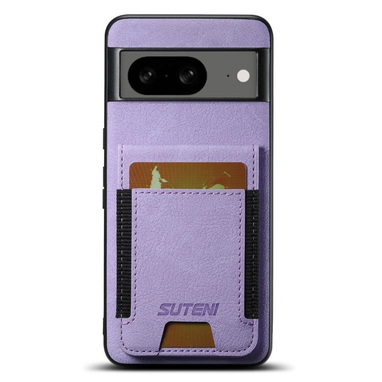 For Google Pixel 8 Suteni H03 Litchi Leather Card Bag Stand Back Phone Case(Purple) by Suteni