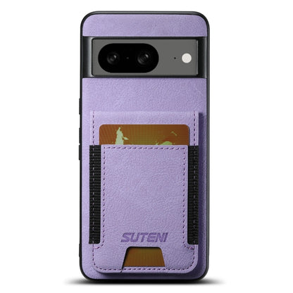 For Google Pixel 8 Suteni H03 Litchi Leather Card Bag Stand Back Phone Case(Purple) by Suteni