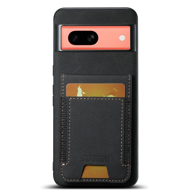 For Google Pixel 7a Suteni H03 Litchi Leather Card Bag Stand Back Phone Case(Black) by Suteni