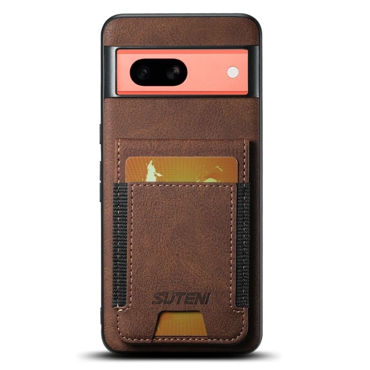 For Google Pixel 7a Suteni H03 Litchi Leather Card Bag Stand Back Phone Case(Brown) by Suteni