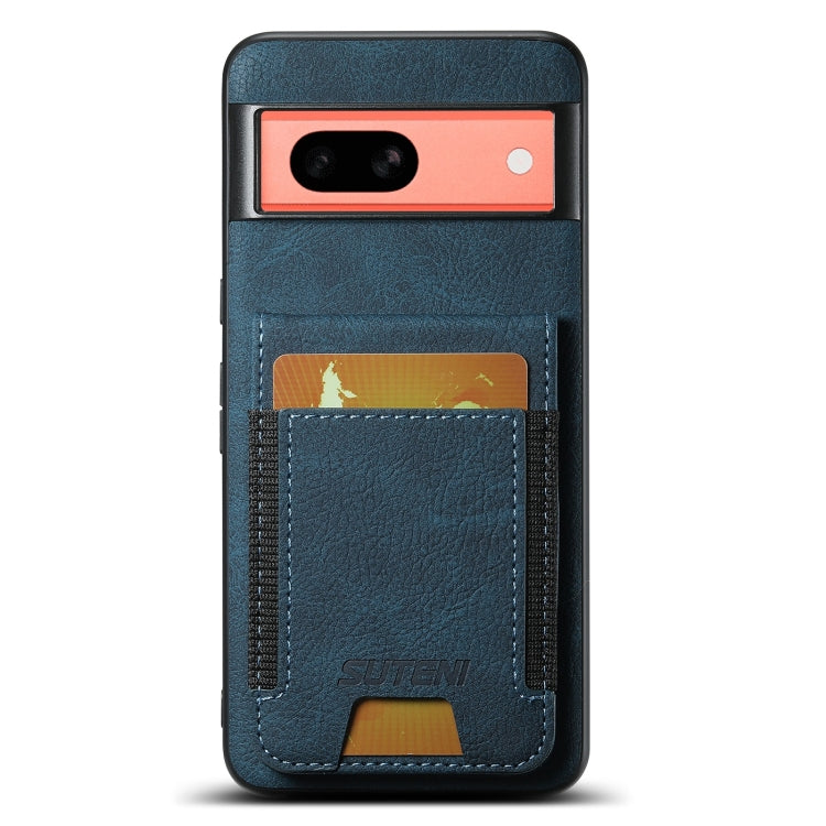 For Google Pixel 7a Suteni H03 Litchi Leather Card Bag Stand Back Phone Case(Blue) by Suteni
